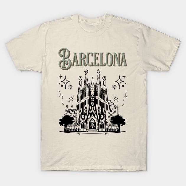 Barcelona Retro Art T-Shirt by mieeewoArt